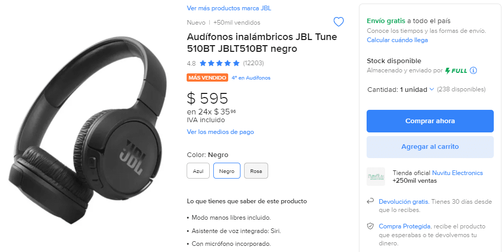 Auriculares inalámbricos JBL Tune 510BT JBLT510BT negro