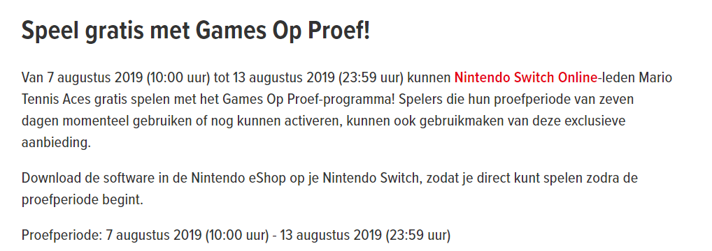 Mario Tennis Aces gratis te spelen op Nintendo Switch Aanbiedingen Enlarged image