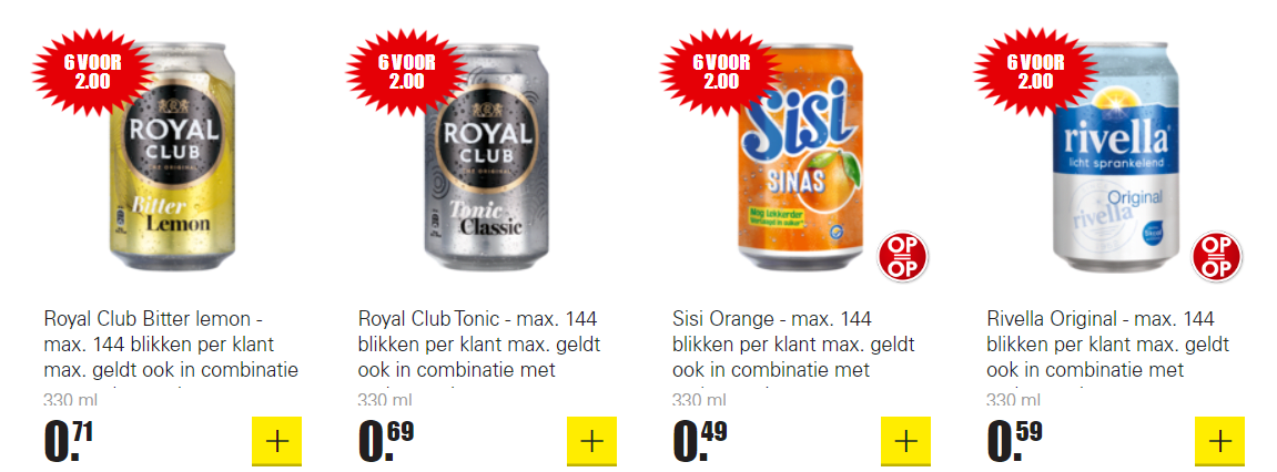 6 Blikjes Pepsi, Sisi, 7-Up, Rivella of Royal Club voor €2 bij Dirk Aanbiedingen Enlarged image