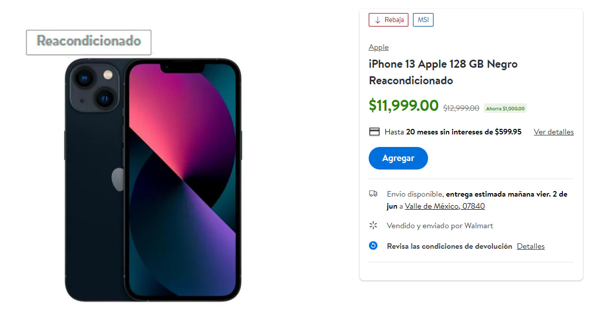 Walmart: iPhone 13 reacondicionado 