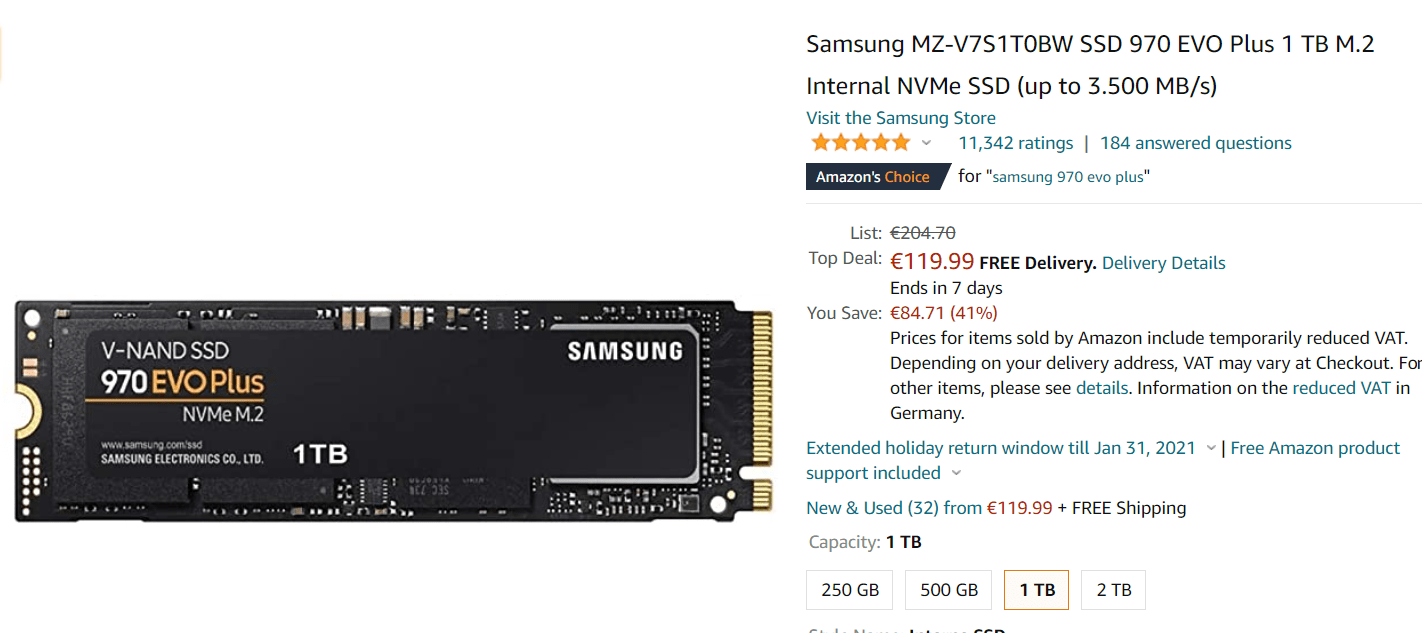 Samsung 970 EVO Plus M.2 - SSD - 1TB voor €125,16 Aanbiedingen Enlarged image