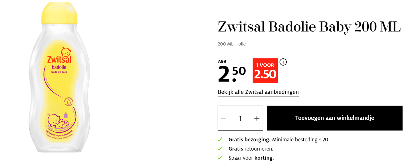 Zwitsal Badolie Baby 200 ML voor €2,50 Aanbiedingen Enlarged image