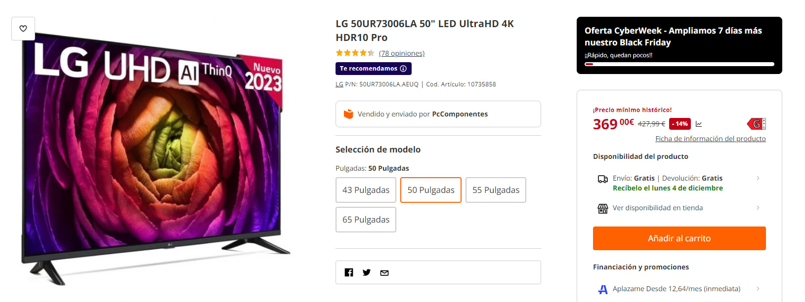 LG 50UR73006LA - 50 pulgadas - 4K Ultra HD - Smart TV