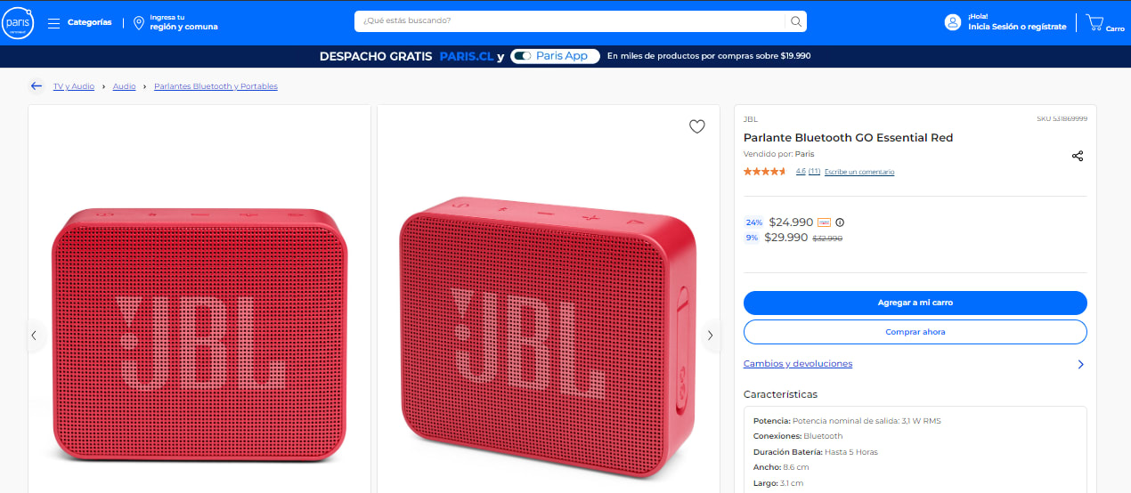 Parlante Jbl Go Essencial Rojo