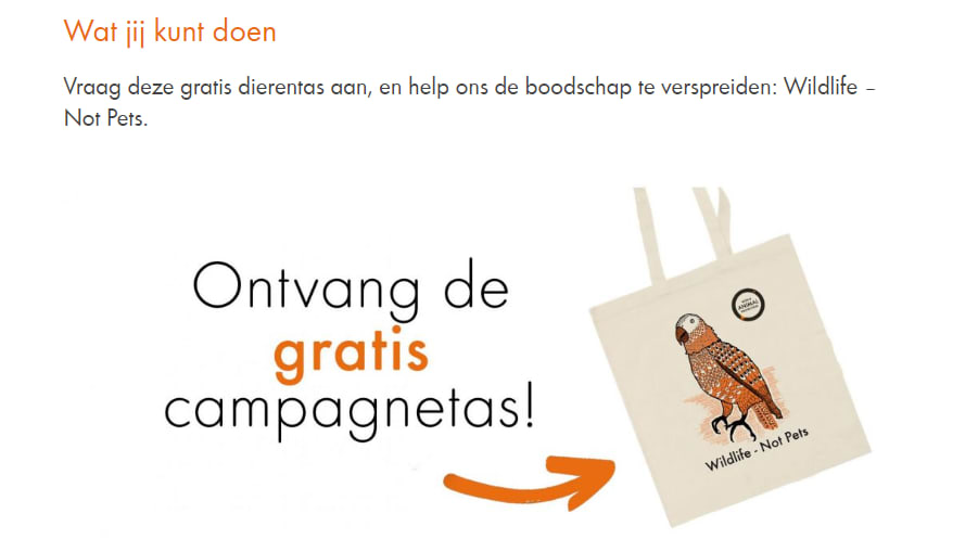 Gratis 'Wildlife – Not Pets' dierentas aanvragen Aanbiedingen Enlarged image