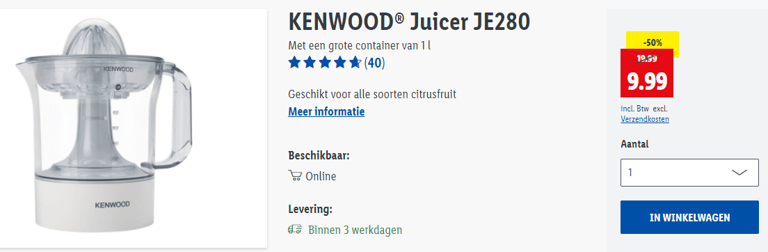 Kenwood Juicer JE280 Citruspers voor €9,99 Aanbiedingen Enlarged image