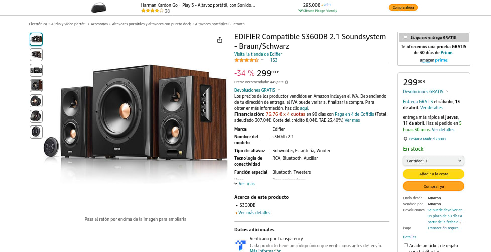 Soundsystem EDIFIER Compatible S360DB 2.1 Braun/Schwarz por solo 299€