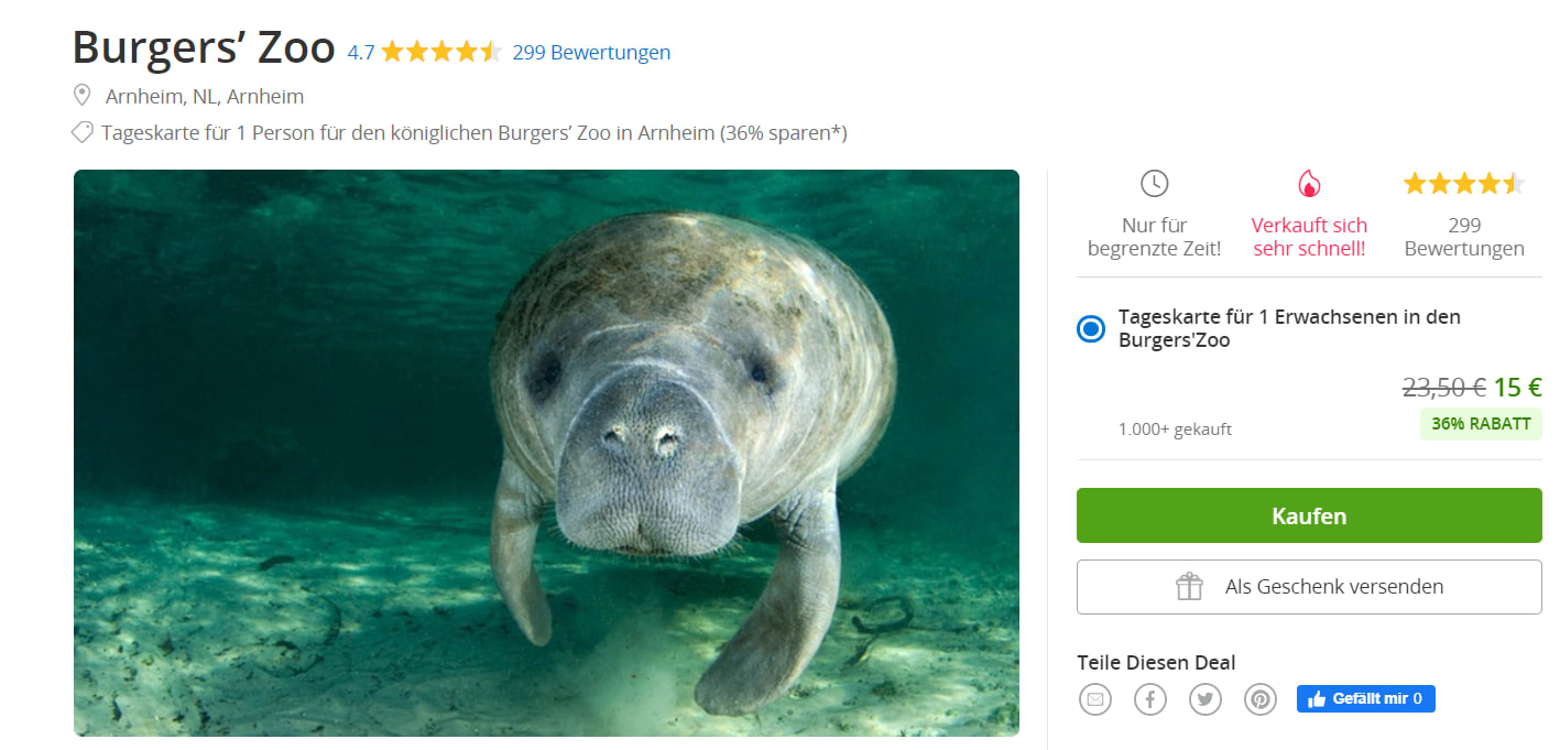 Tickets voor Burgers Zoo Arnhem voor €15 Aanbiedingen Enlarged image