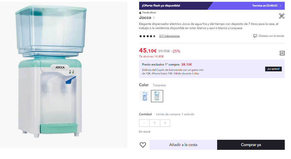 Comprar dispensador de agua fría o del tiempo Jocca de 7 litros