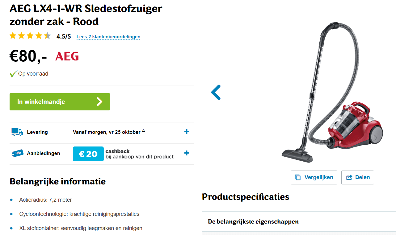 AEG LX4-1-WR Sledestofzuiger zonder zak voor €60 Aanbiedingen Enlarged image