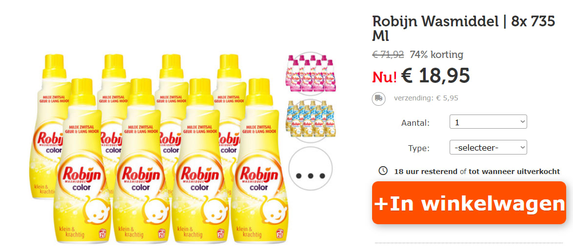 Robijn Klein & Krachtig Wasmiddel 8x voor €18,95 Aanbiedingen Enlarged image