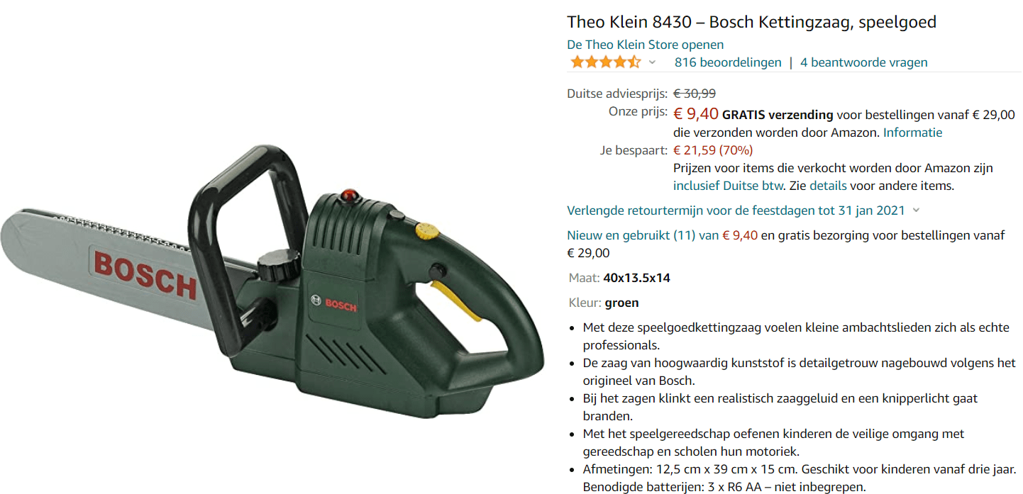 Bosch Speelgoed Kettingzaag voor €9,40 Aanbiedingen Enlarged image