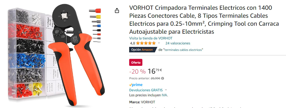 Crimpadora Terminales Eléctricos con 1400 Piezas por 16,79€