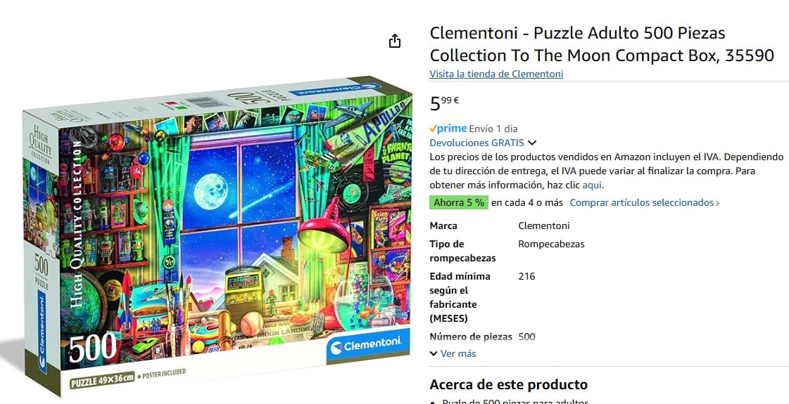 Puzzle marca Clementoni Hacia la Luna de 500 Piezas por 5,99€
