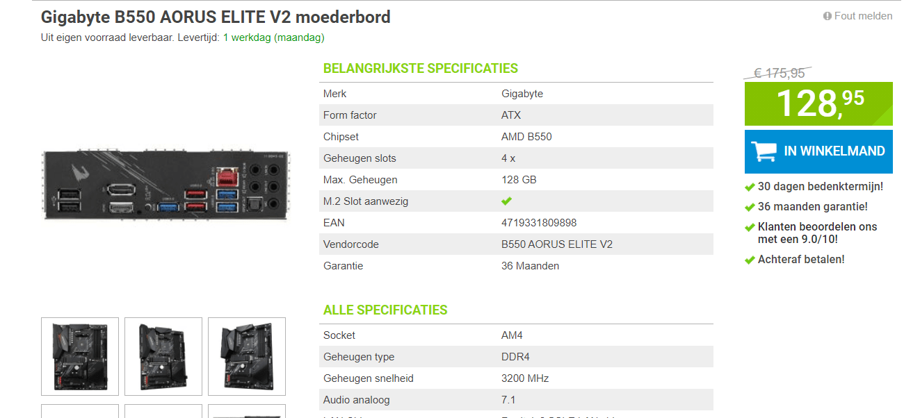 Gigabyte B550 Aorus Elite V2 - ATX Moederbord voor €128,95 Aanbiedingen Enlarged image