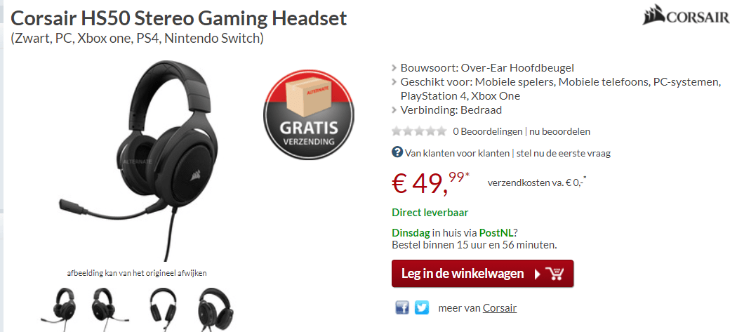 Corsair HS50 Stereo Gaming Headset voor €49,99 Aanbiedingen Enlarged image
