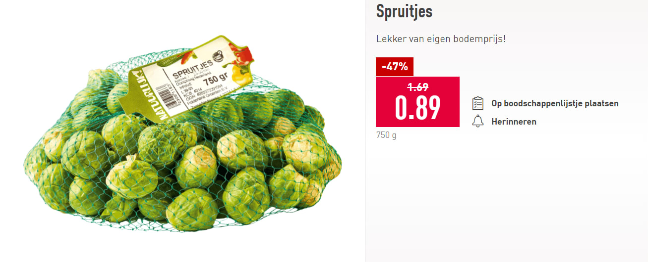 Spruitjes 750 gram voor €0,89 Aanbiedingen Enlarged image