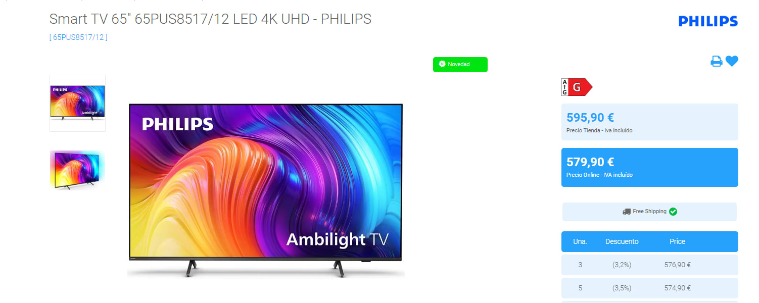 Pantallón de 65 pulgadas con tecnología Ambilight: esta TV de Philips es un  chollo en