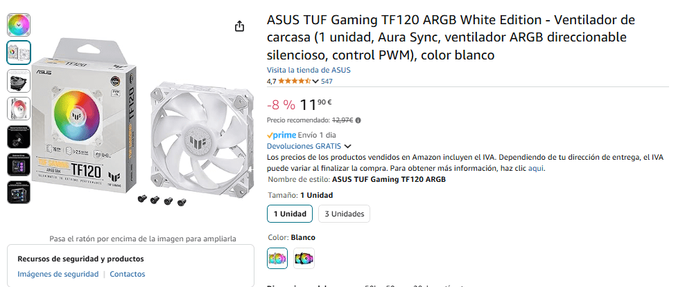 ASUS TUF Gaming TF120 ARGB White Edition - Ventilador de carcasa por 11,90€