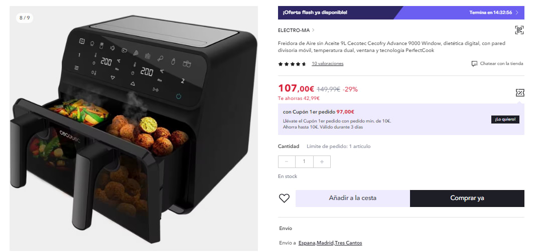 Cecotec Cecofry Dual 9000 Fritadeira Sem Óleo 9L 2850W