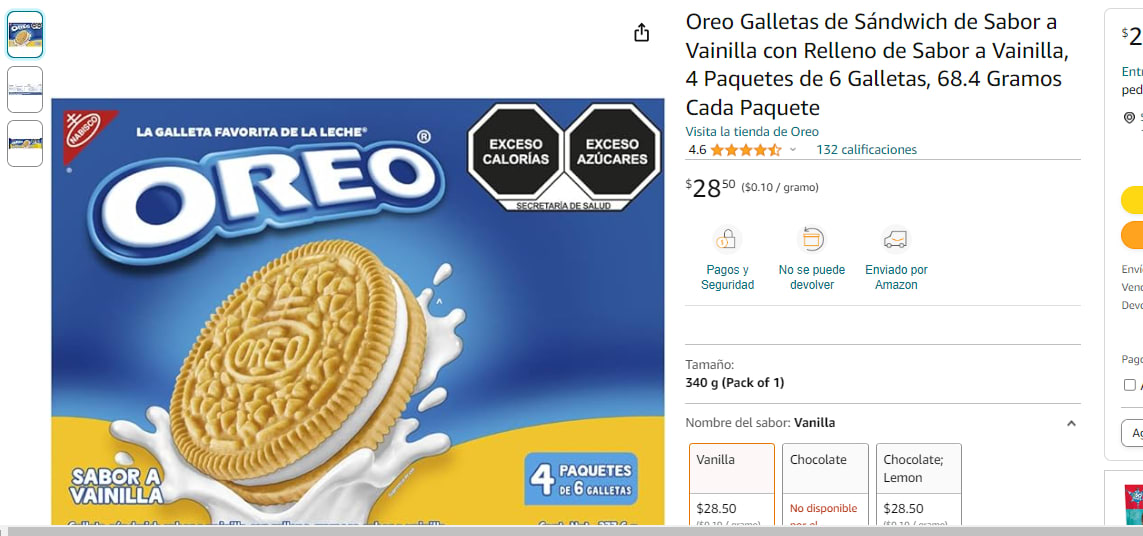 Pack x4 Oreo Galletas de Sabor a Vainilla por $29