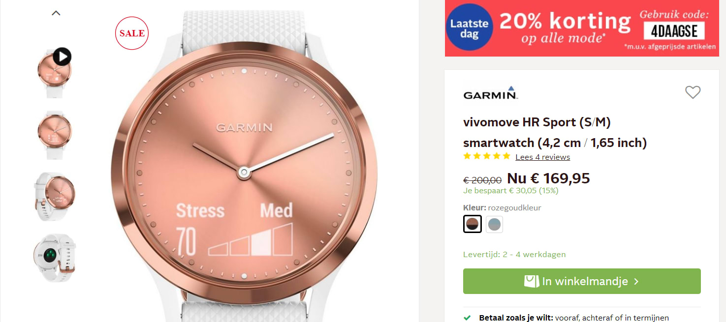 Garmin Vivomove HR Sport Rose Gold voor €169,99 Aanbiedingen Enlarged image