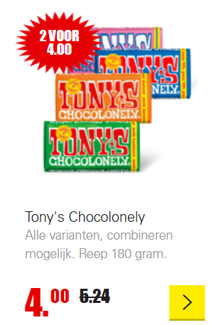 2 Tony Chocolonely repen voor €4,- Aanbiedingen Enlarged image