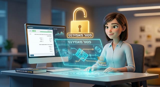 סטודנט יושב מול מסך מחשב במרכז בחינה, רגע לפני תחילת מבחן אמירנט
