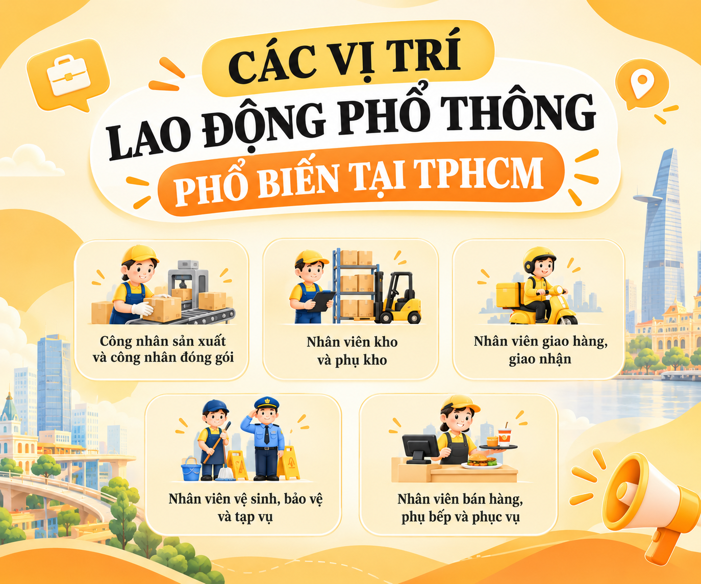 Các vị trí việc làm lao động phổ thông phổ biến tại TPHCM