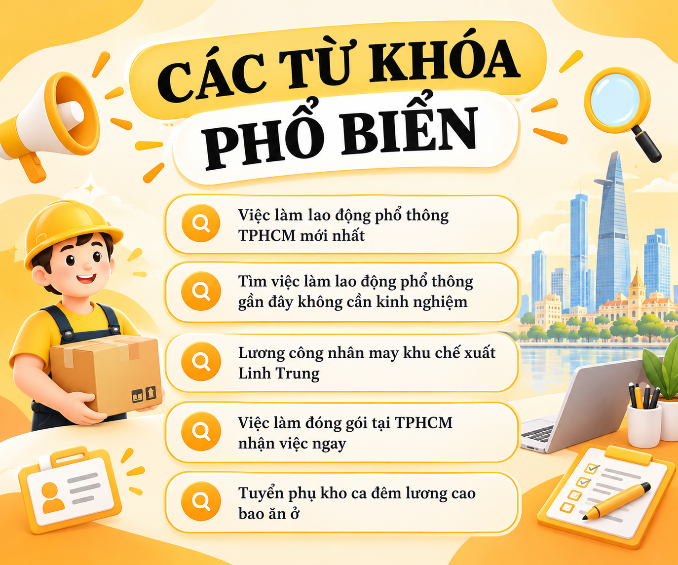Các từ khóa tìm việc làm lao động phổ thông tại TPHCM phổ biến