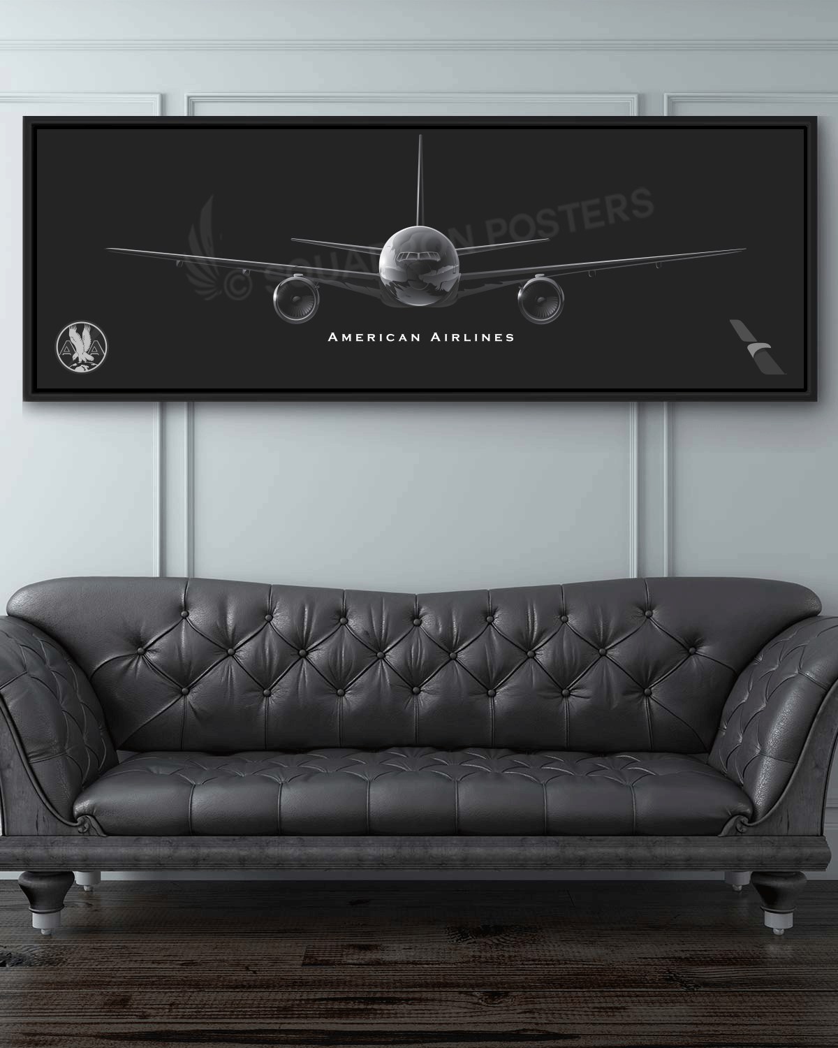 777 Airliner American Airlines Jet Black Lithograph