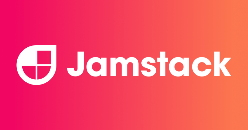 White Jamstack logo on a purple to orange gradient