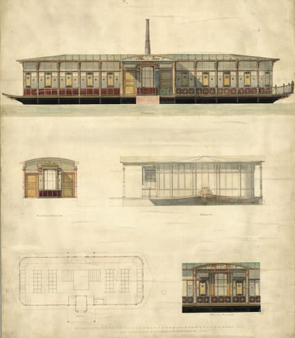 Gottfried Semper, Treichler Laundry Boat, Lake Zurich, 1861-64: from gta Archives, ETH Zurich
