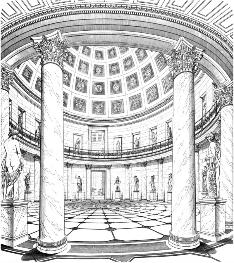 Drawing by Schinkel of the circular domed hall of the Altes Museum in Berlin, with its pattern of floor tiles.