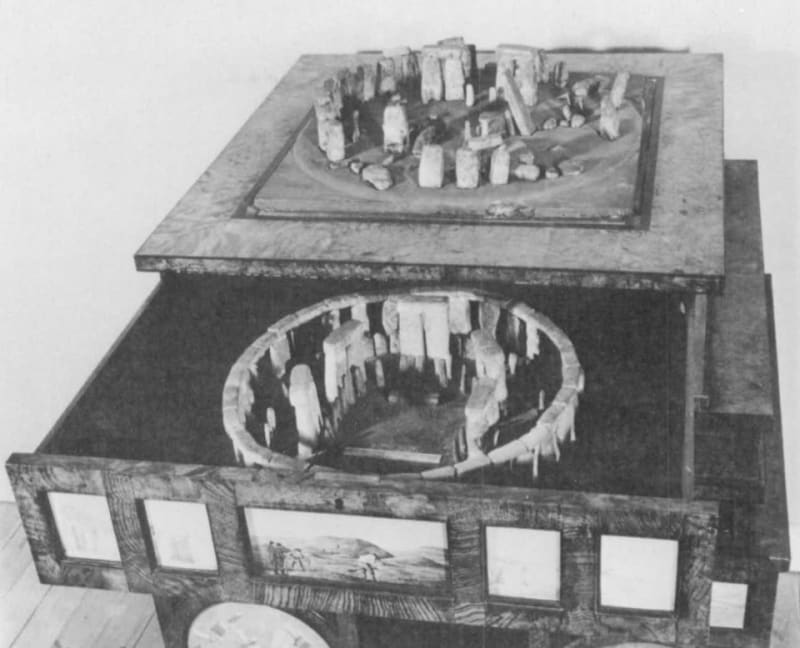 Cork models of Stonehenge 'As is' and 'As was' by Henry Browne, in John Britton's Celtic Cabinet in the Devizes Museum: photo by kind permission of Christopher Chippindale