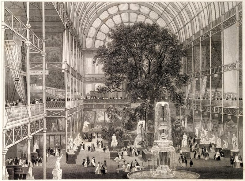 The transept of the Crystal Palace in 1851. Engraving by W Lacey after J E Mayall: Wellcome Collection