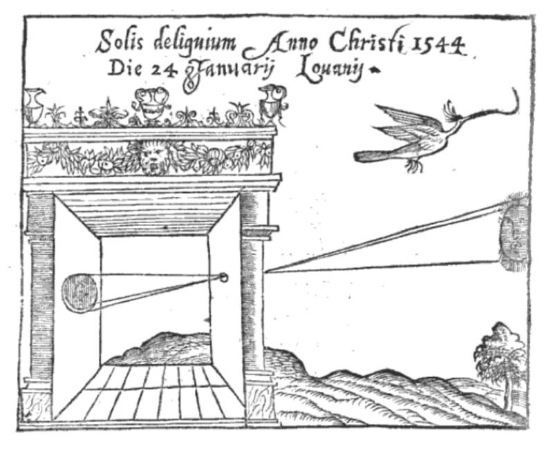 Camera obscura used by the mathematician Gemma Frisius to observe an eclipse of the sun in 1544