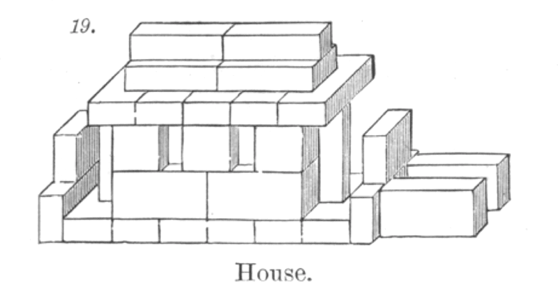 House built from Fröbel blocks; from Maria Kraus-Boche and John Drauss, <em>The Kindergarten Guide</em>, New York 1877