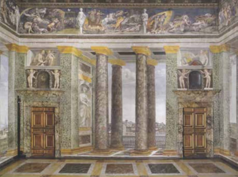 <em>Trompe l'oeil</em> columns and balconies painted by Baldassare Peruzzi at the Villa Chigi in Rome 