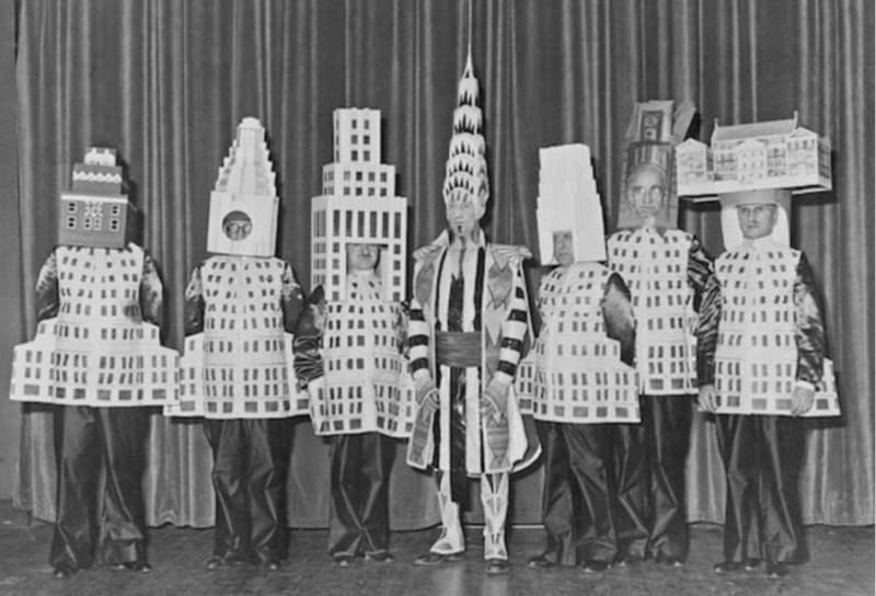 Skyscraper architects dressed as their buildings, at the Beaux Arts Ball in New York of 1931