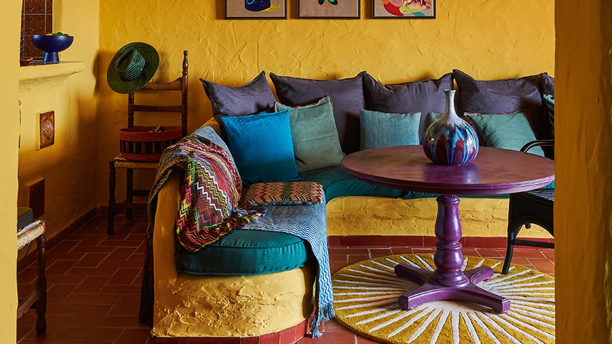 Ibiza Apartment Mirrors Sun Gold and Bright Blue - ibiza apartment interior
