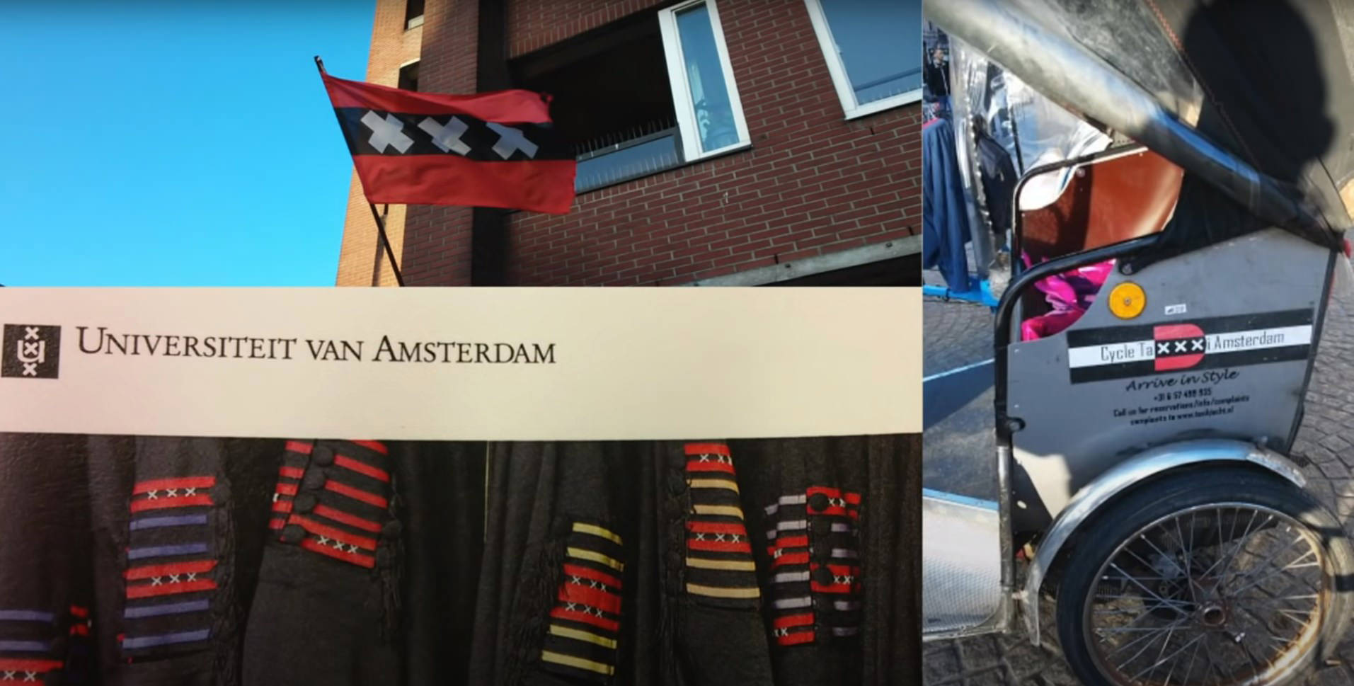 Ejemplos de implementacion de la bandera de Amsterdam. En Stickers en una bici y bordado en tela. 