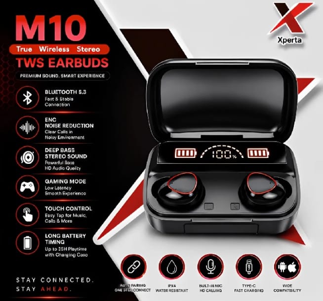 Xperta M10 TWS (True Wireless Stereo) Bluetooth Earbuds & Airbuds Headset | HD Stereo Sounds