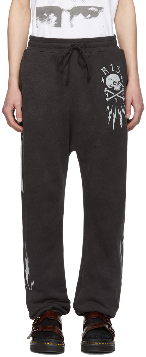 R13 Pants Black Skull Bolt Field Lounge Pants