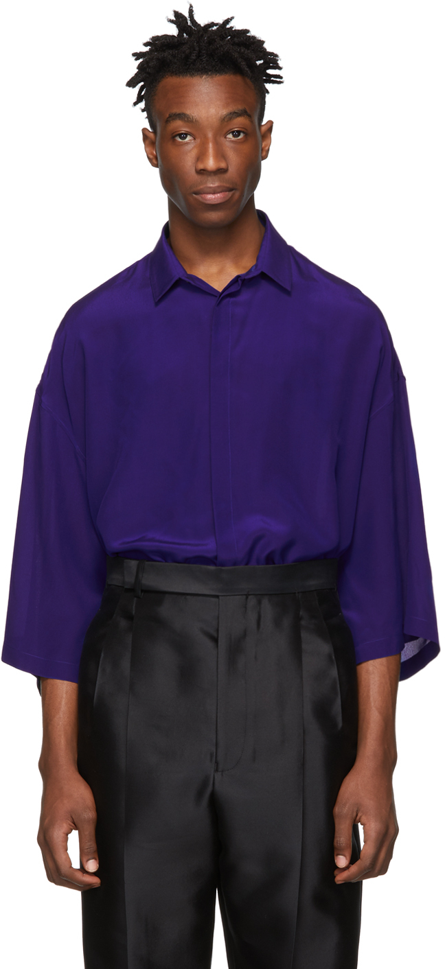 Haider Ackermann T-shirts Blue Silk Short Sleeve Shirt