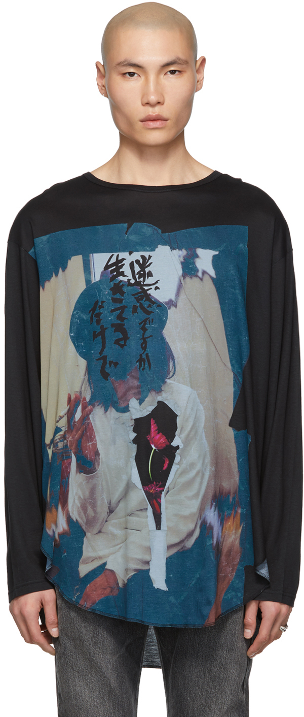 Yohji Yamamoto T-shirts Black Yohji Face Long Sleeve T-Shirt