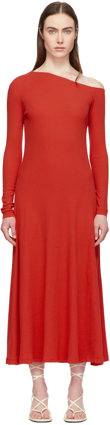 Rosetta Getty Dresses Red Off-Shoulder Flare Dress
