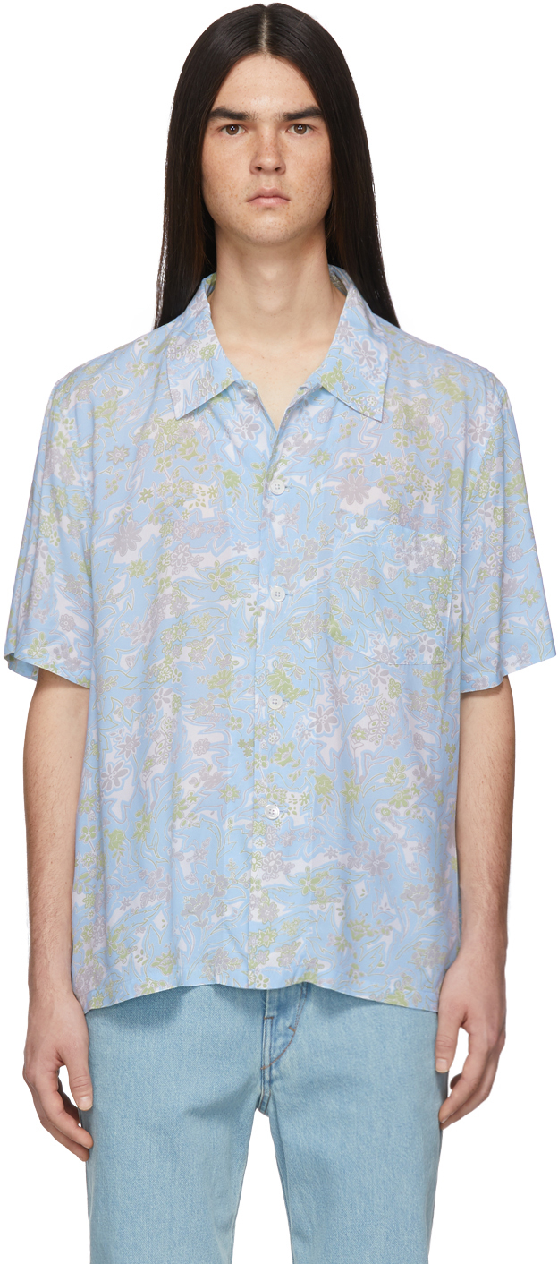 Our Legacy T-shirts Blue Plants Box Shirt