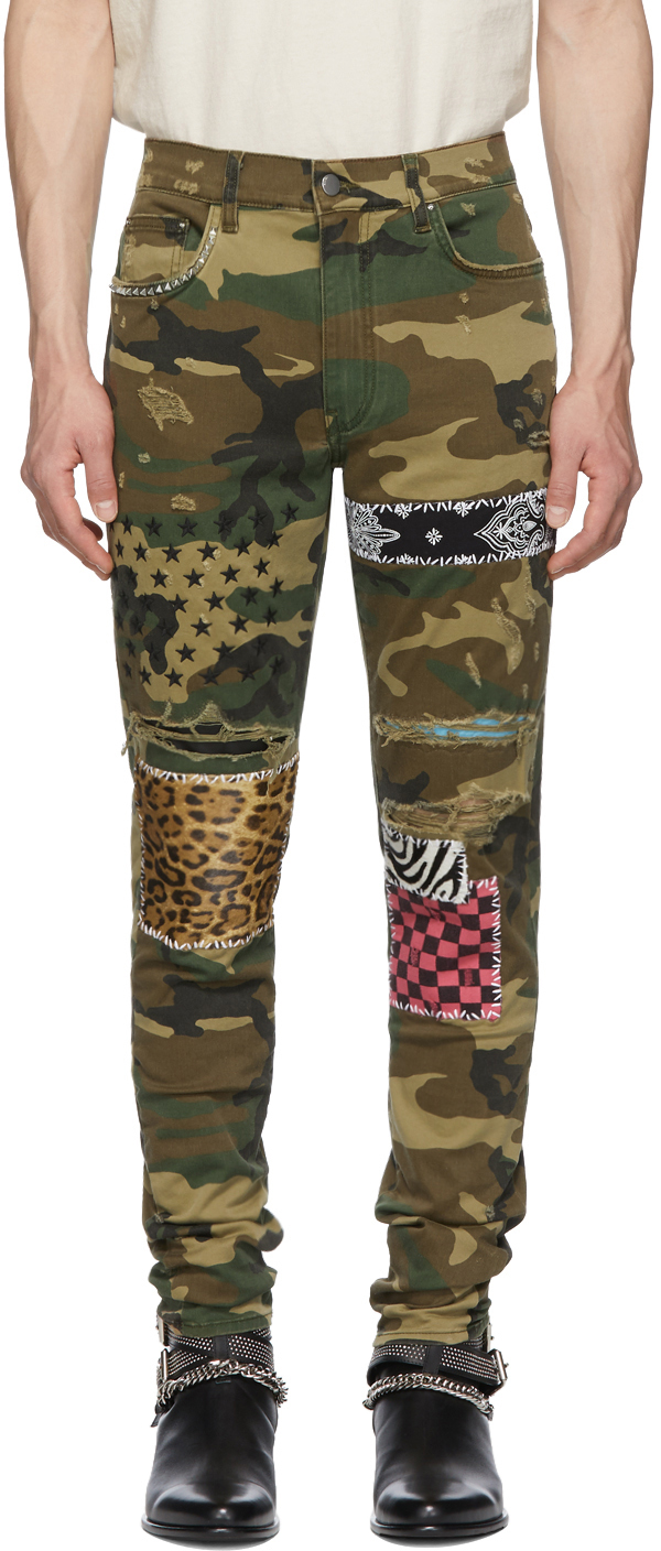 Amiri Jeans Green & Brown Camo Art Patch Jeans