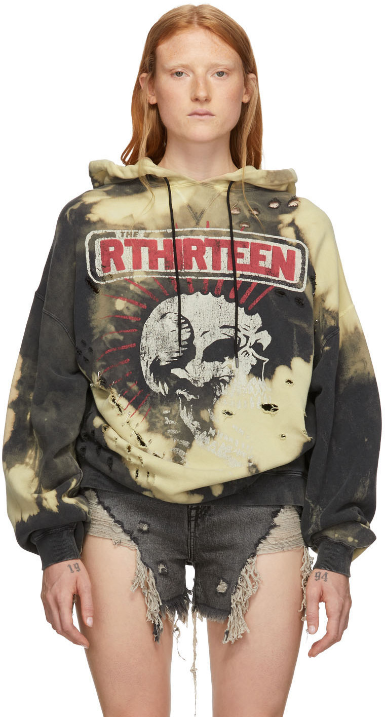 R13 Accessories Black & Yellow Oversized Exploited Punk Hoodie